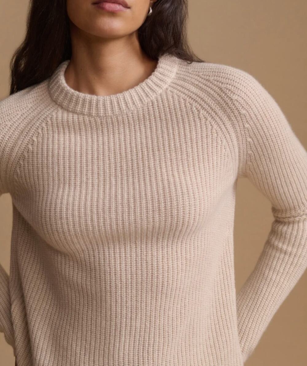 Jenni Kayne XS 100% CASHMERE Fisherman Sweater $425 Oatmeal Neutral NWT